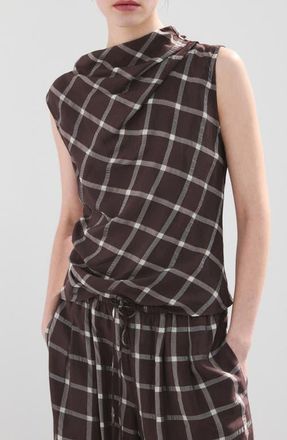 Mango Check Cap Sleeve Top in Burgundy at Nordstrom, Size Medium