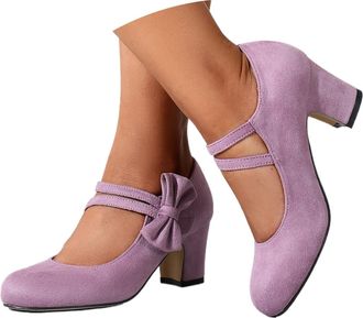 Generic 2026 Carnival Classic Round Toe High Heel for Oktoberfest Fall Winter Casual Fashion Floral Dress Shoes (Light Purple, 7.5)