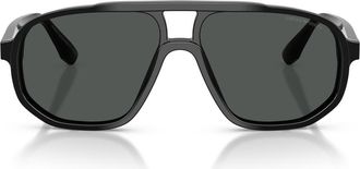 Emporio Armani 57mm Pilot Sunglasses in Shiny Black/dark Grey at Nordstrom