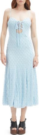 Bardot Delany Lace Sleeveless Bubble Hem Midi Dress in Soft Blue at Nordstrom, Size 10