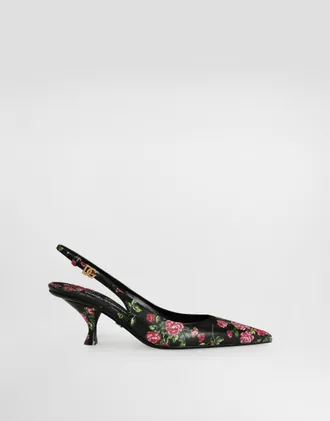 Dolce & Gabbana Lollo Calfskin Slingback With Rose Print - Woman Pumps And Slingback Multicolor 35.5