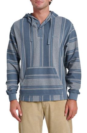 Quiksilver Playa Stripe Henley Hoodie in China Blue at Nordstrom, Size X-Large