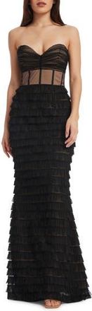 Dress The Population Grace Strapless Illusion Bodice Mermaid Gown in Black Nude at Nordstrom Rack, Size Medium