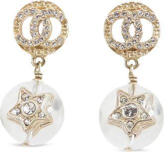 Chanel 2019 Gold Plated Rhinestones CC Star Ball Swing Bullet Back Earrings costume earrings - Goud