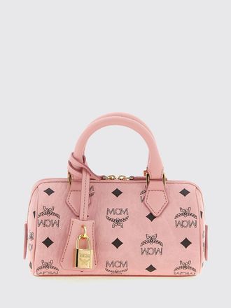 MCM Ella Mini Boston Bag in Logo-Print Coated Cotton with Padlock and Key