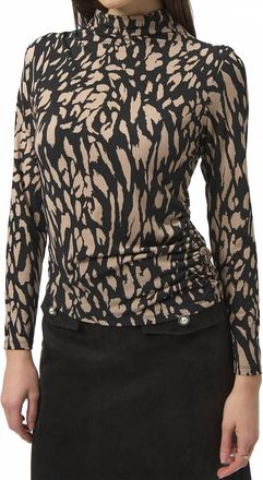 Joseph Ribkoff Mock Neck Long Sleeves Fitted Top In Black/multi