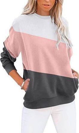Generic Womens Sweatshirt Uk, Womens Warm Basic Sweatshirt with Pockets Crewneck Casual Pullover Tops Color Block Loose Comfortable Jumpers for Leggings 30th 
