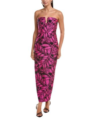 Milly Milly Judith Pink Palm Jacquard Midi Dress