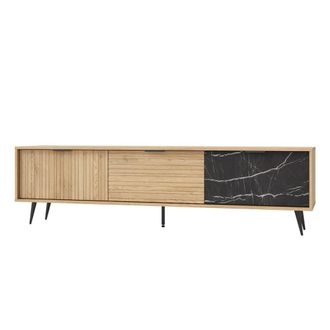 Petits Meubles Mueble tv 3 puertas 180 cm paneles laminados madera y negro