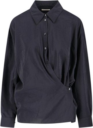 Christophe Lemaire Black Draped Cotton Silk Draped Shirt