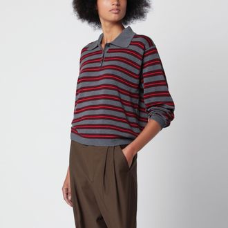 CORDERA Striped grey and red organic cotton polo shirt