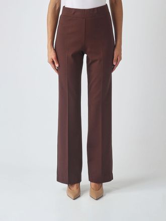 Meimeij Pantaloni straight in cr&ecirc;pe a vita alta con elastico in vita