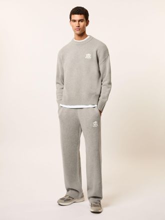 Reiss Grey Melange Monogram Wool Wide-leg Knitted Joggers, XL