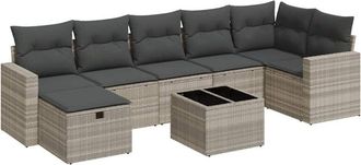 vidaXL Vidaxl - Set De Sof&aacute;s De Jard&iacute;n 8 Pzas Y Cojines Rat&aacute;n Sint&eacute;tico Gris