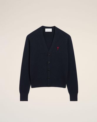 Ami Blue Wool Cardigan With Contrasted Ami De Coeur Blue - XXL - for Men