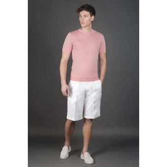 Moorer MenS Light Pink Short Sleeve Sweater, Size 48