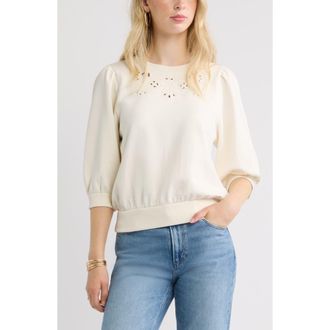 Treasure & Bond Cutwork Eyelet Sweatshirt in Ivory Egret at Nordstrom, Size Xx-Large