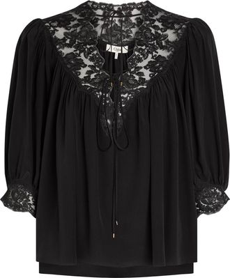 Chlo&eacute; Lace-trimmed Silk Blouse - Black - 40 (UK12 / M)