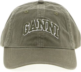 Ganni Embroidery Cap Cappelli Verde-Donna