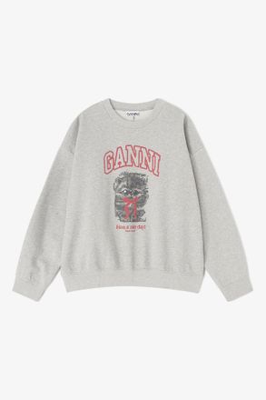 Ganni Grey Kitty Sweatshirt - Size XXS Organic Cotton