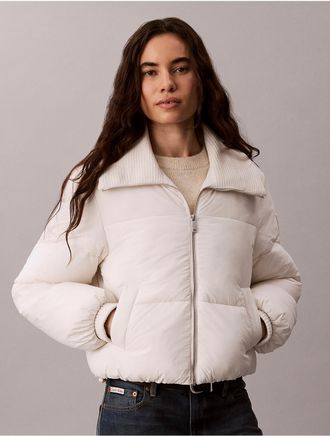 Calvin Klein Jeans Calvin Klein Womens Knit Collar Puffer Jacket - White - XL