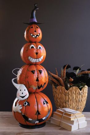 Kalalou Four Stack Painted Jack-O-Lantern With Witch Hat