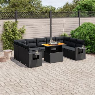 vidaXL Vidaxl - Set De Sof&aacute;s De Jard&iacute;n 10 Pzas Cojines Rat&aacute;n Sint&eacute;tico Negro