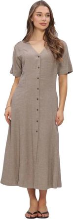 Moss Copenhagen Kleedjes, Dames, Beige, M, Linnen, Viana Ginia 2/4 Jurk