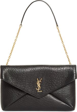 Saint Laurent Cassandre Lambskin Leather Pouch on a Chain in Noir at Nordstrom