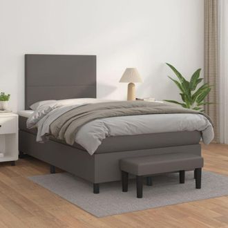 vidaXL Vidaxl - Cama Box Spring Con Colch&oacute;n Cuero Sint&eacute;tico Gris 120x200 Cm