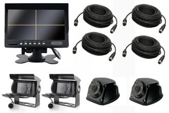 OEM Monitor Cu&aacute;druple De 7 Pulgadas + 2 C&aacute;maras De Marcha Atr&aacute;s + 2 C&aacute;maras Laterales + 2x3m + 10m + 15m