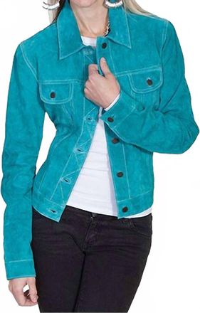 Scully Suede Jean Jacket In Turquoise