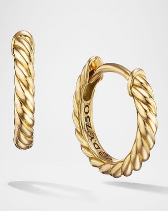 David Yurman Sculpted Cable Micro Huggie Hoop Earrings in 18K Yellow Gold, 10.7mm