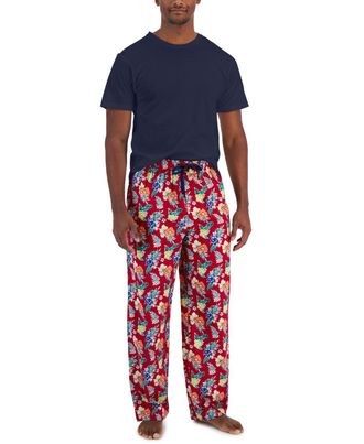 Club Room Mens Solid Top & Tropical Pants 2-Pc. Pajama Set