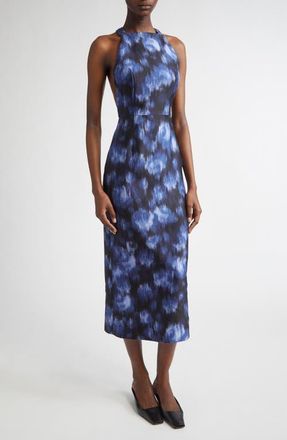 Michael Kors Print Wool & Silk Sheath Midi Dress in Riviera/Black at Nordstrom, Size 10