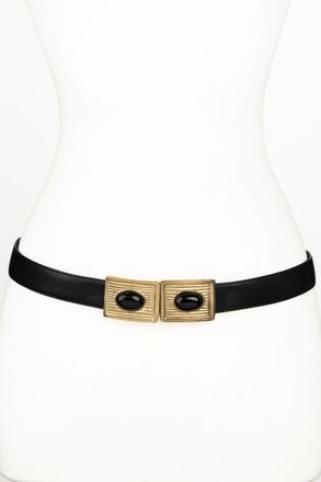 Raina Large Stones Buckle Leather Belt in Black at Nordstrom, Size Medium