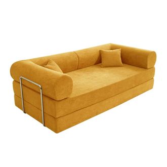 Oviala Sof&aacute; cama de 2 plazas en tela con cojines modulares amarillo l 204 cm