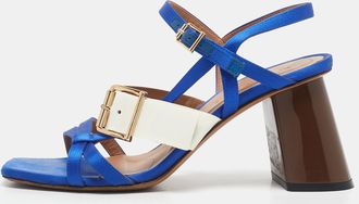 Marni Blue/cream Patent Leather And Satin Ankle Strap Sandals