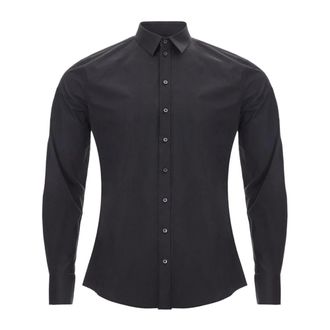 Dolce & Gabbana Overhemden, Heren, Zwart, M, Katoen, Slim Fit Katoenen Stretch Shirt
