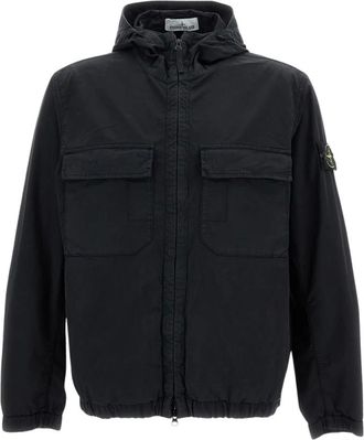 Stone Island Light Jackets, male, Black, Size: S Full-zip Jacket