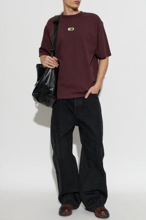 New Balance T-shirt With Logo Patch, Mens, Burgundy