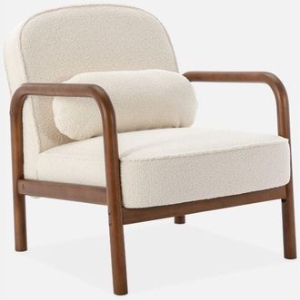 Sweeek Sillón escandinavo de madera de hevea en tejido borreguito