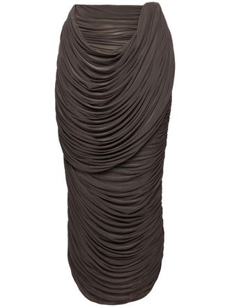 Magda Butrym Draped Ruched Smooth Cupro Midi Skirt
