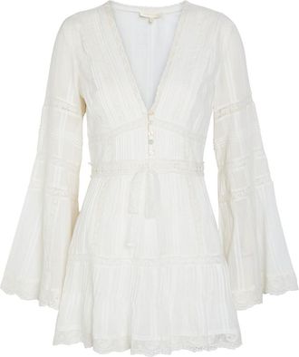 LoveShackFancy Loveshackfancy Kinsale Lace-trim Cotton Mini Dress - White - 10 (UK14 / L)