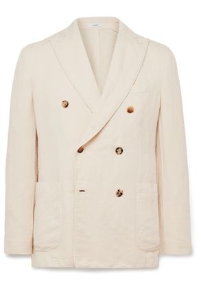 Boglioli Double-Breasted Garment-Dyed Cotton and Linen-Blend Blazer