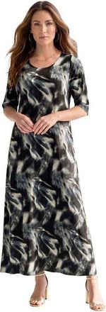 Roaman's Plus Size Stretch Knit High Low Short Sleeve Maxi Dress in Black Smoky Tie Dye at Nordstrom, Size 28