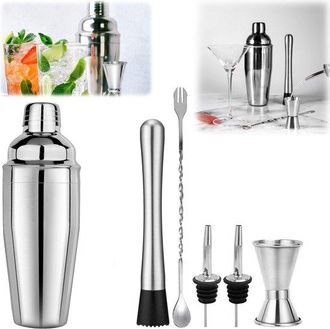 OEM Set De 6 Piezas Para Preparar C&oacute;cteles, Set De Herramientas De Bartender De Acero Inoxidable, Coctelera De 750 Ml, Incluye Mortero, Plateado