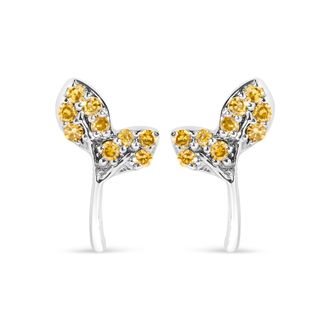 House of Brilliance 925 Sterling Silver 1/16ct TDW Yellow Treated Diamond Leaf Earrings