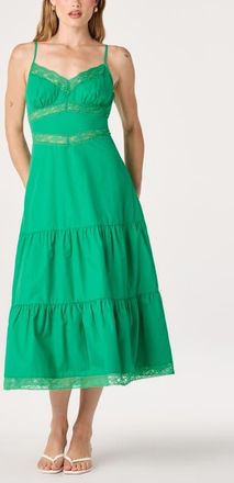 ASTR the Label Berenice Lace Detail Tiered Cotton Dress in Green at Nordstrom, Size X-Large