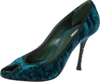 Le Silla Blue/green Velvet Peep Toe Pumps